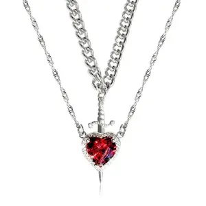 The Snow White Couple Necklace Heart and Sword Pendant Necklace for Women Romantic Valentine's Day Jewelry Gifts