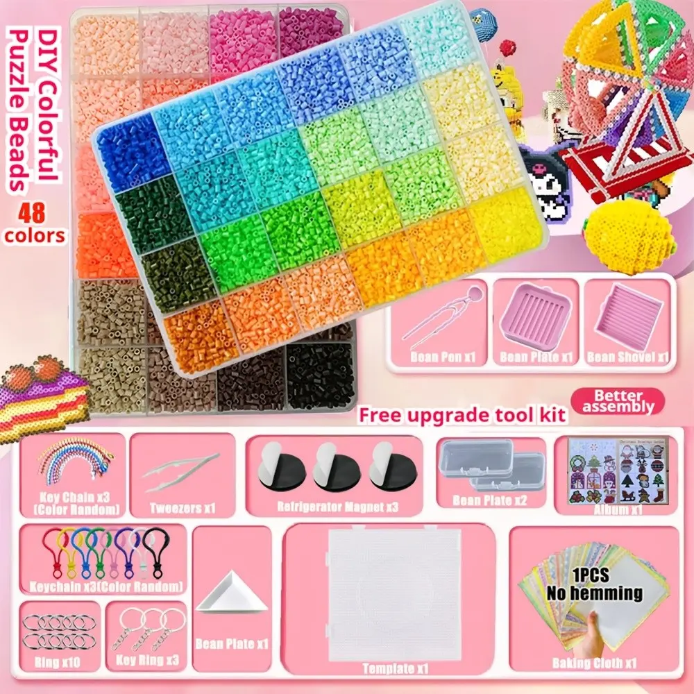 24000 Pcs Fuse Beads Kit, 48 Colors, 2.6mm High Quality Melting Beads, DIY Gift Set, Art Decorations, Gifts for Boys Girls