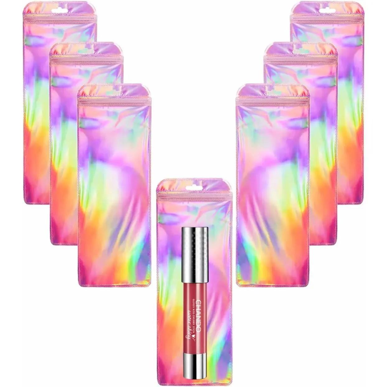 100 Pack Holographic Lip Gloss Packaging Bags for Small Business-2.16x5.9inch  Small Ziplock Pouches Lipstick  Lipgloss Packaging