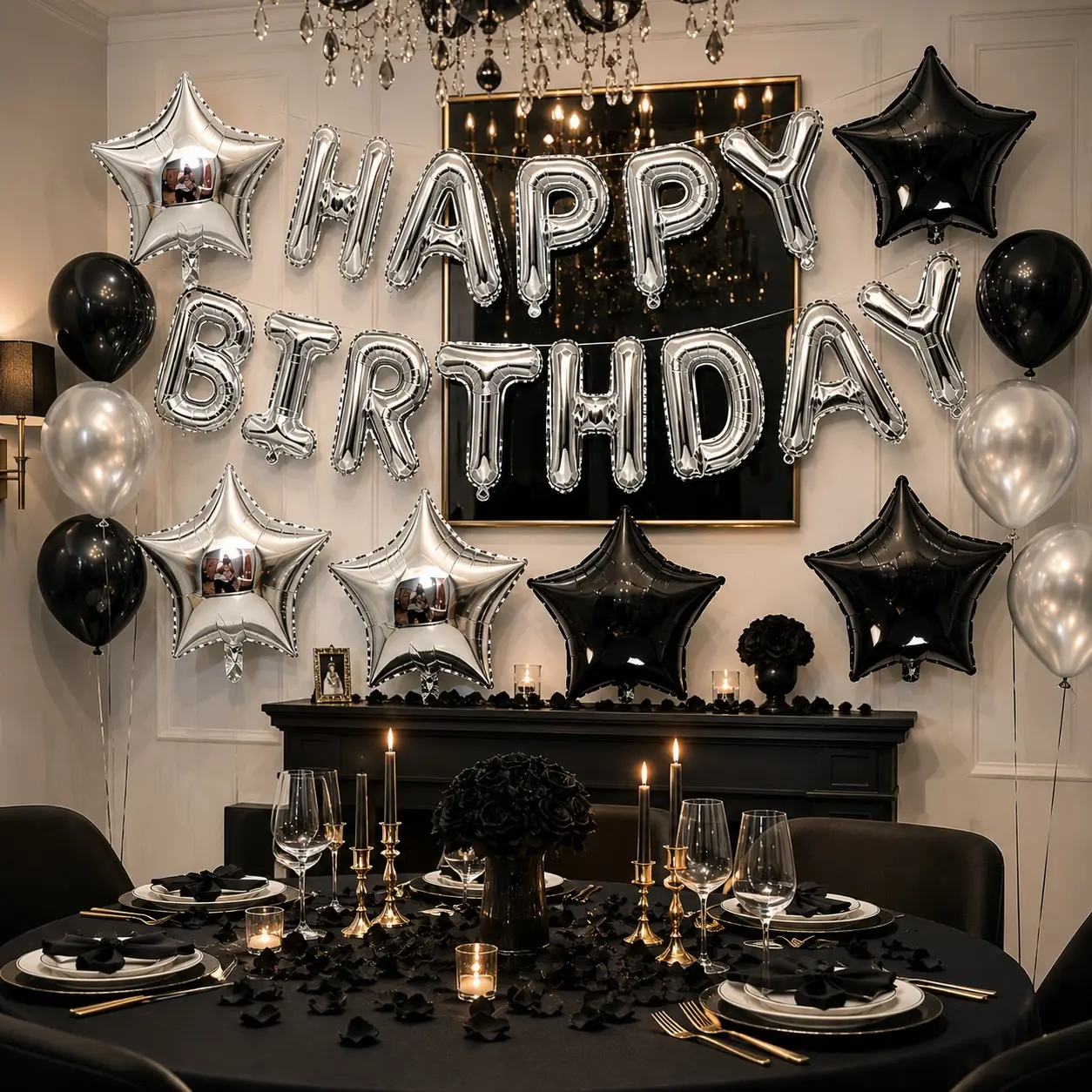 1034pcs, Including 13pcs 16-Inch Letter Balloons, 20pcs 18-Inch Star-Shaped Balloons, 1000 Petals, And 1 Roll of Ribbon, Suitable for Weddings, Birthdays, Anniversaries, Holiday Decorations, Celebration Decorations, Balloon Garland Kit