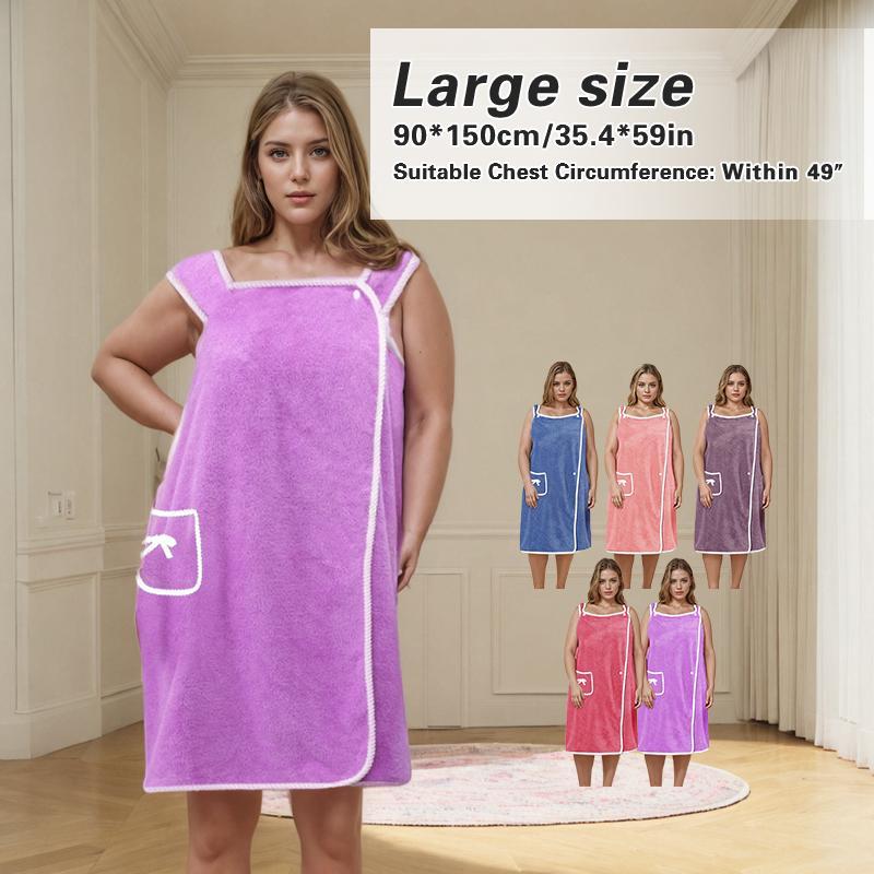 Plus Size Solid Color Bathrobe with Pocket, 2 Counts/set Absorbent Bath Skirt, Comfortable Bathrobe for Home Use, Suitable for Home, Bathroom, Hotel and Spa, Womenswear