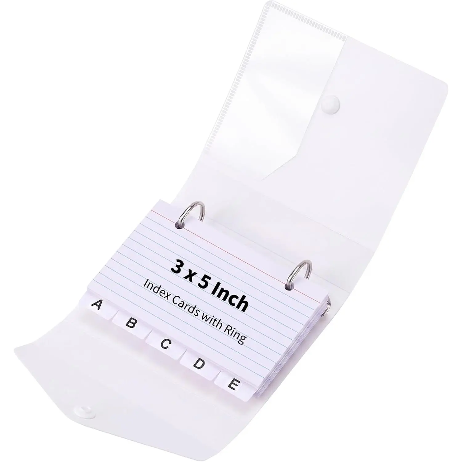 3x5 Index Card Holder Organizers Case Binder with Ring Dividers (Clear) | 100 Lined Page Plastic Index Card Organizer Case with Snap Closure for Study Recipe Flashcard Office School