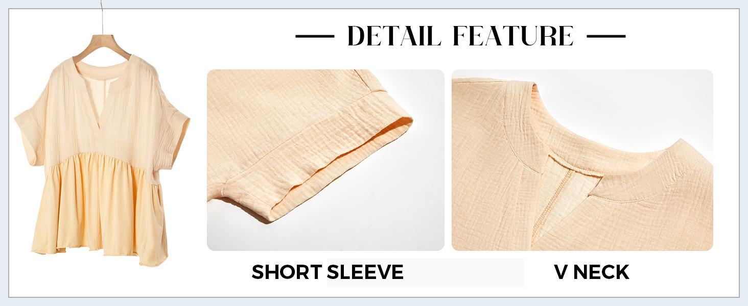 Imily Bela Womens Summer Babydoll Tops V Neck Short Sleeve Pleated Flowy Shirts Casual Loose Fit Peplum Blouse SpringStatements