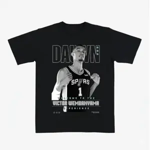Victor Wembanyama "Welcome to the Experience" Basketball Adults and Youth T-Shirt, Black Graphic Tee Featuring DAUWN Style Spurs#1 Star Design, Graphic Tee, Vintage Y2K, Streetwear, Gift For Fan