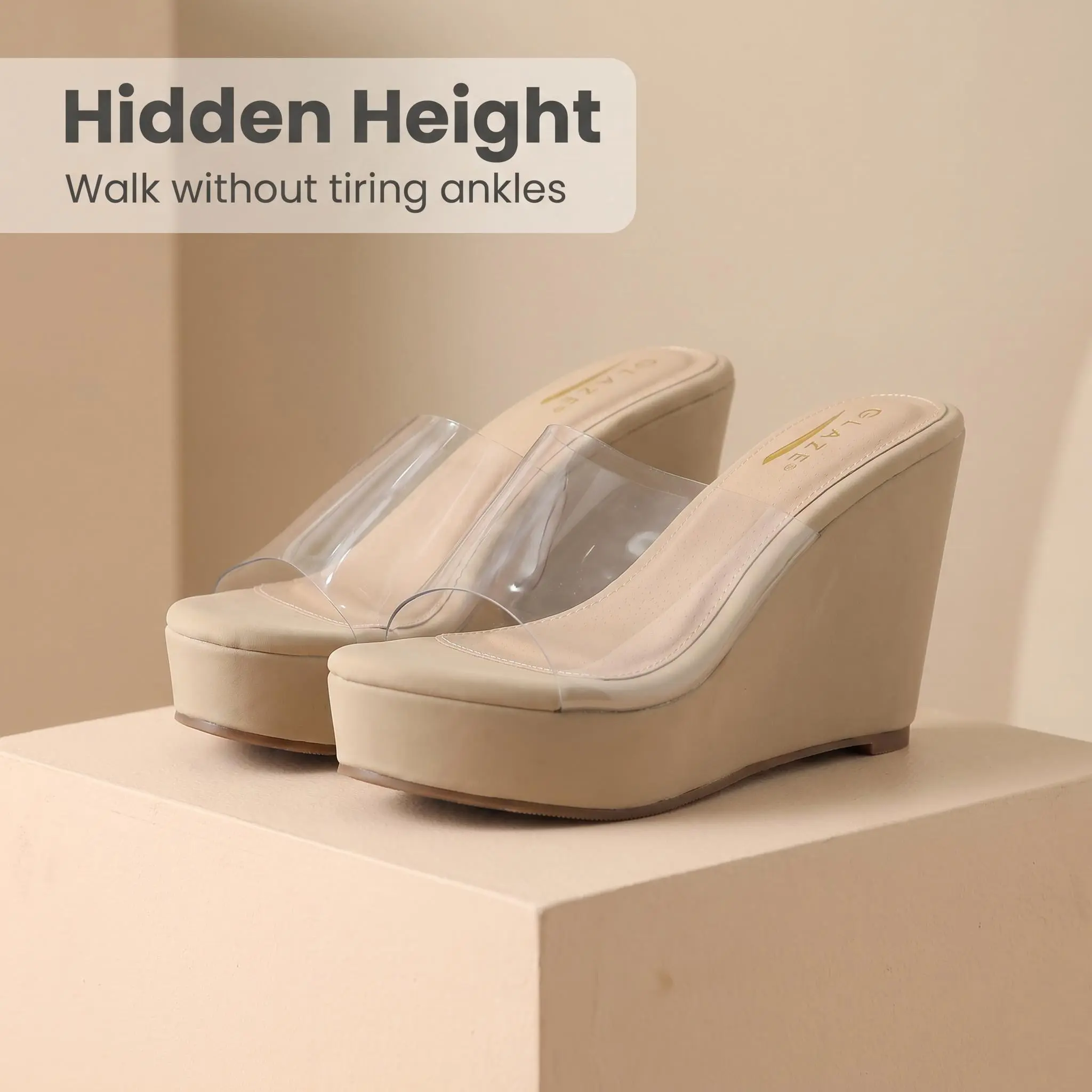 MD Women's Clear Strap Wedge Platform Slide Sandals Comfy Hidden Height Boost Summer Shoes Slip-On Height Increase Slides Sandals Summer Casual Beach Walking Slippers Shoe heels for women
