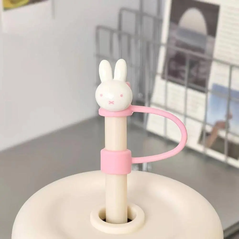 Kawaii Miffy Straw Topper Cute Miffy Rabbit Head Dust Plug Suitable 8-10mm Straws Accessories Cute Bunny Straw Cover Girl Gift