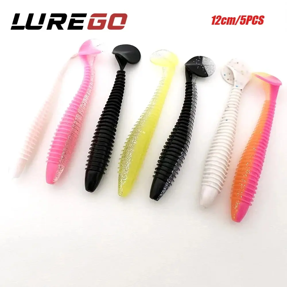 12cm Threaded T Tail Soft Bait 5-Pack, Spiral Tail Strong Trembling Lure, All Water Layers Universal Fishing Lures