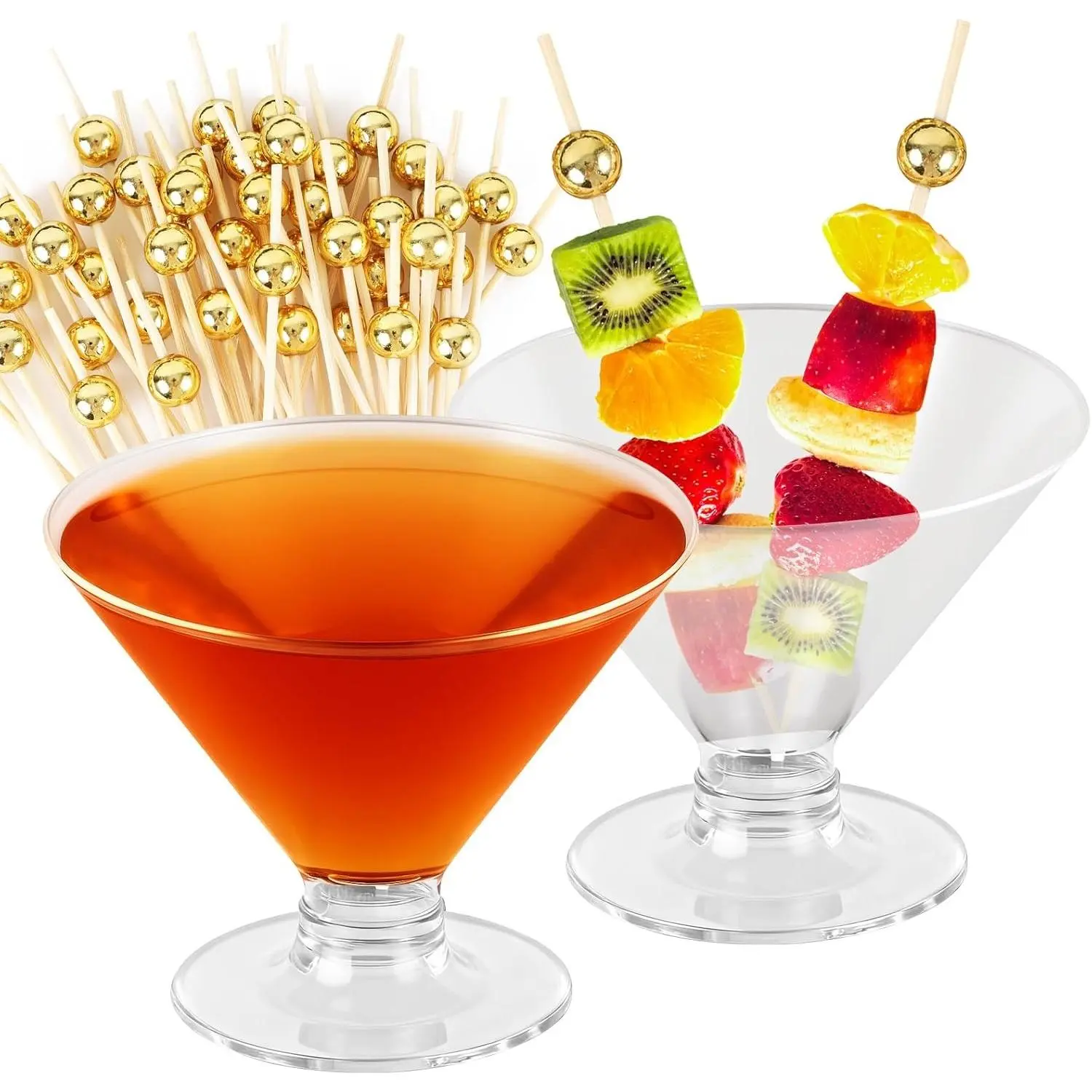 25 PCS plastic Disposable Martini Glasses, Stemless Martini Glasses for Birthday Party, Disposable Cocktail Cups for parties, 5oz Clear Margarita Cups Bulk for Holiday Weddings, Transparent Base