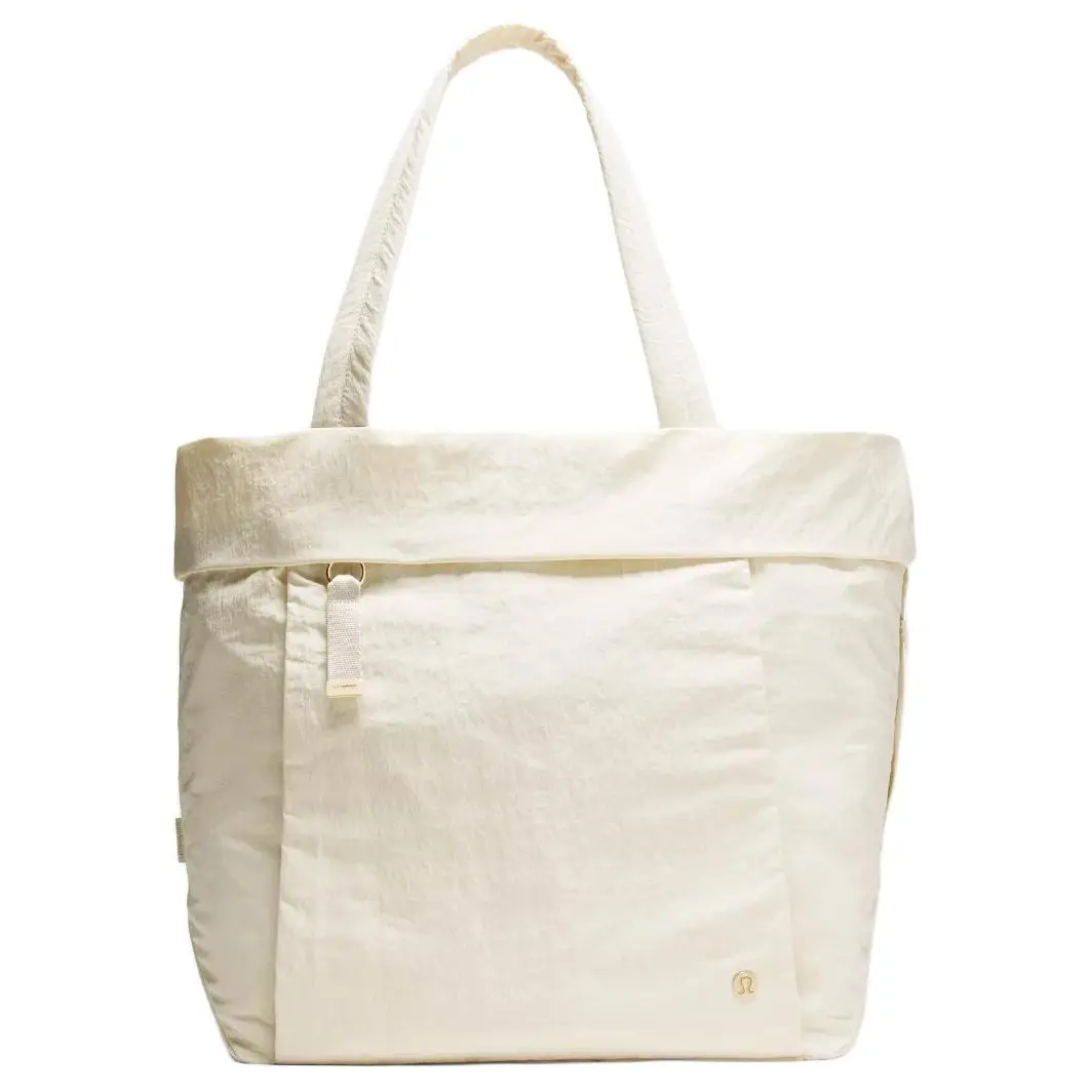Lululemon On My Level 27.5L Nylon Tote Bag - Large-Capacity, Carry-All Women's Handbag, Light Ivory with Gold Accents, Unisex Design for Men and Women, Large-Capacity Women's Handbags, Carry-All Women's Handbags