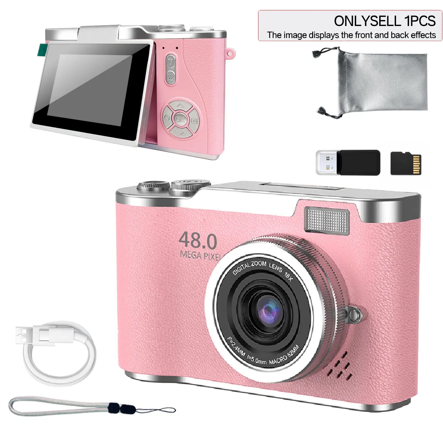 Foldable Screen Student Camera, 1 Count Retro CCD Card Machine, Entry-level Digital Camera, 1080P High Built-in Games & Filter Functions Camera, Mini Vintage
