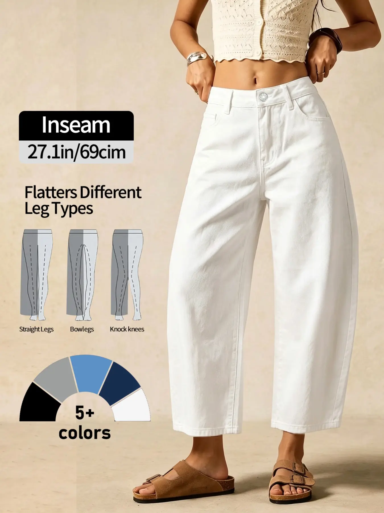 French Style Casual High-Waisted Nine-Inch Straight Leg Jeans for Women, Loose Fit, Conceals Hip, Tall-Looking, Daily Wear, Long Pants, Wide Leg