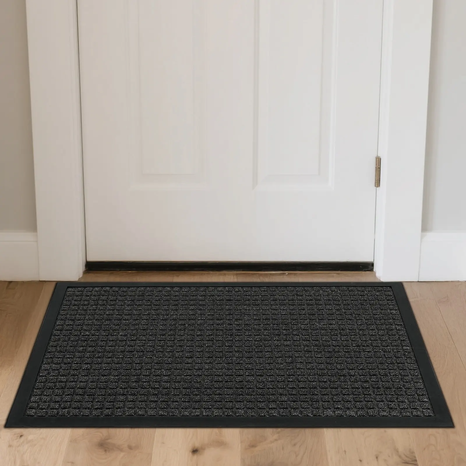 Indoor Outdoor Front Door Mats, 24" x 35" Welcome Floor Mats | Rubber Non-Slip Backing, Stain & Fade Resistant, Outdoor Use, High Traffic Commercial Areas, Gray Squares  aisle runner