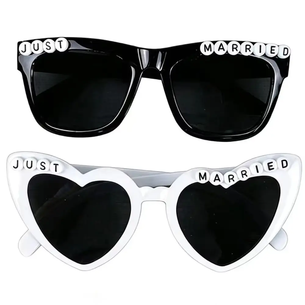 Just Married Cute Sunglasses, Wedding Party Favors, Square & Heart Shape Bridal Groom Photo Booth Props for Groomsmen Bridesmaids