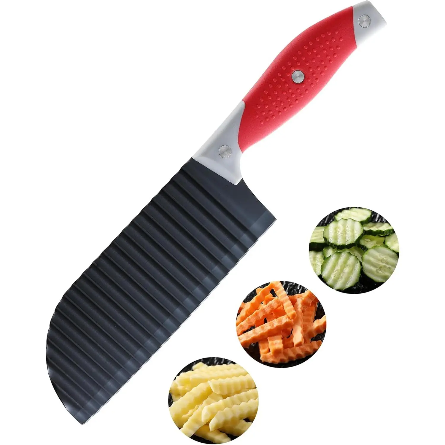 Crinkle Cut , HIA Crinkle  for Veggies,  Fry, , Cucumber, Carrot and Fruit, Stainless Steel Wave Fries  Slicer With Stylish Rubber Handle, Dishwasher Safe