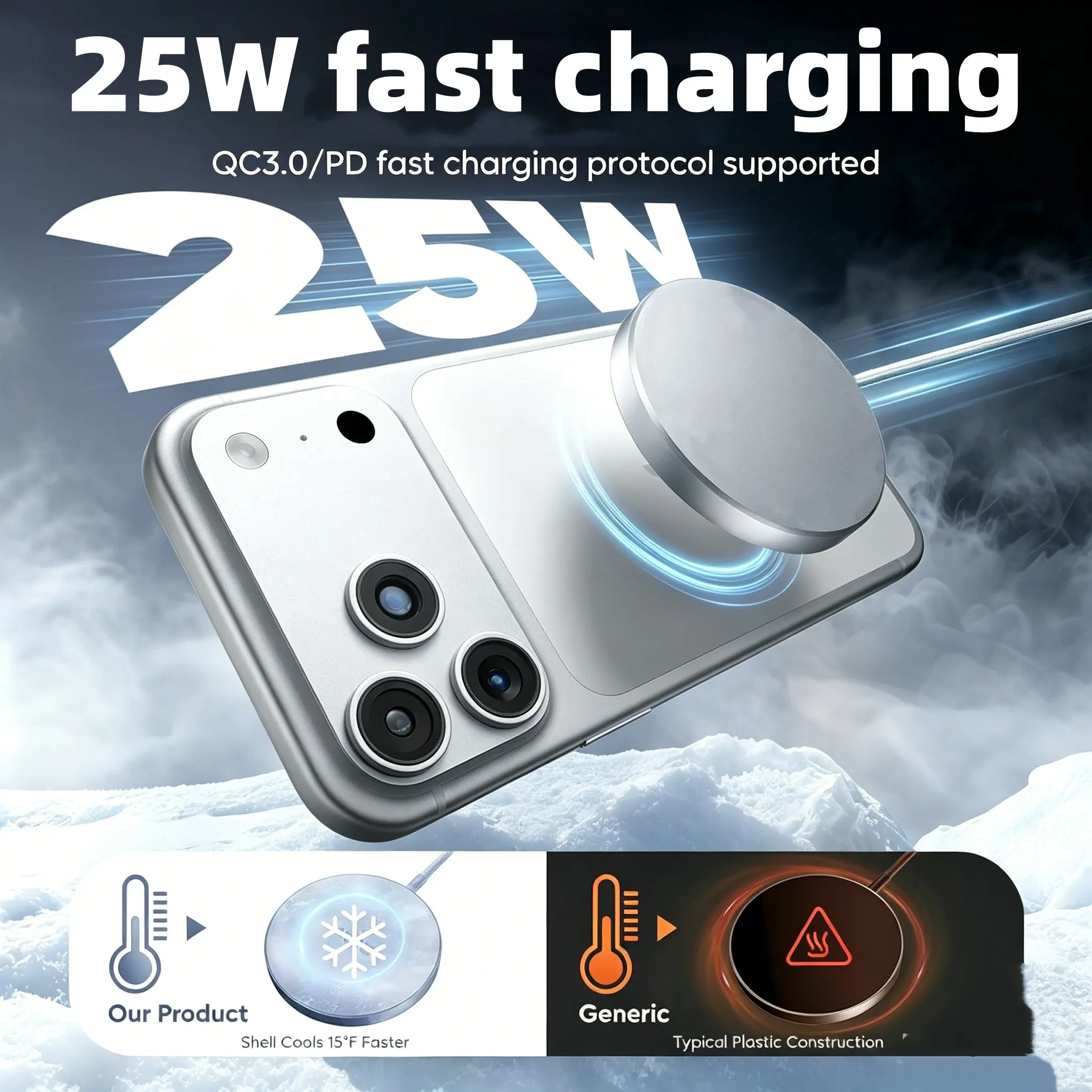 2pcs Qi2 25w Magnetic Wireless Charger, Fast Charging Pad, Charging Base, 1m Cable, Mag-Safe Compatible for iPhone, Air-Pods, Pixel 10