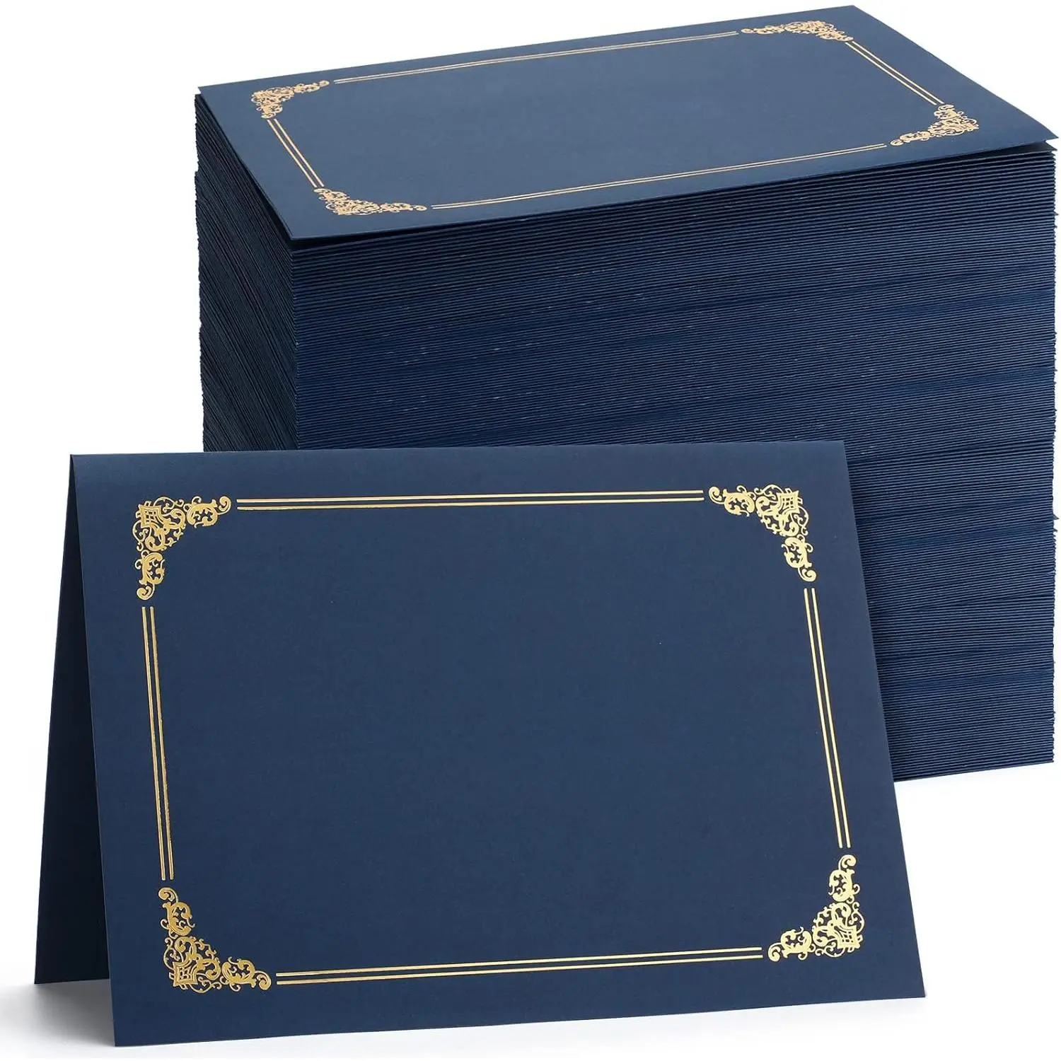 80 Pieces Certificate Holders Diploma Document Folders with Gold Foil Border, Fits 8.5 x 11 Inch Letter Size for Diplomas Awards Documents, Navy Blue