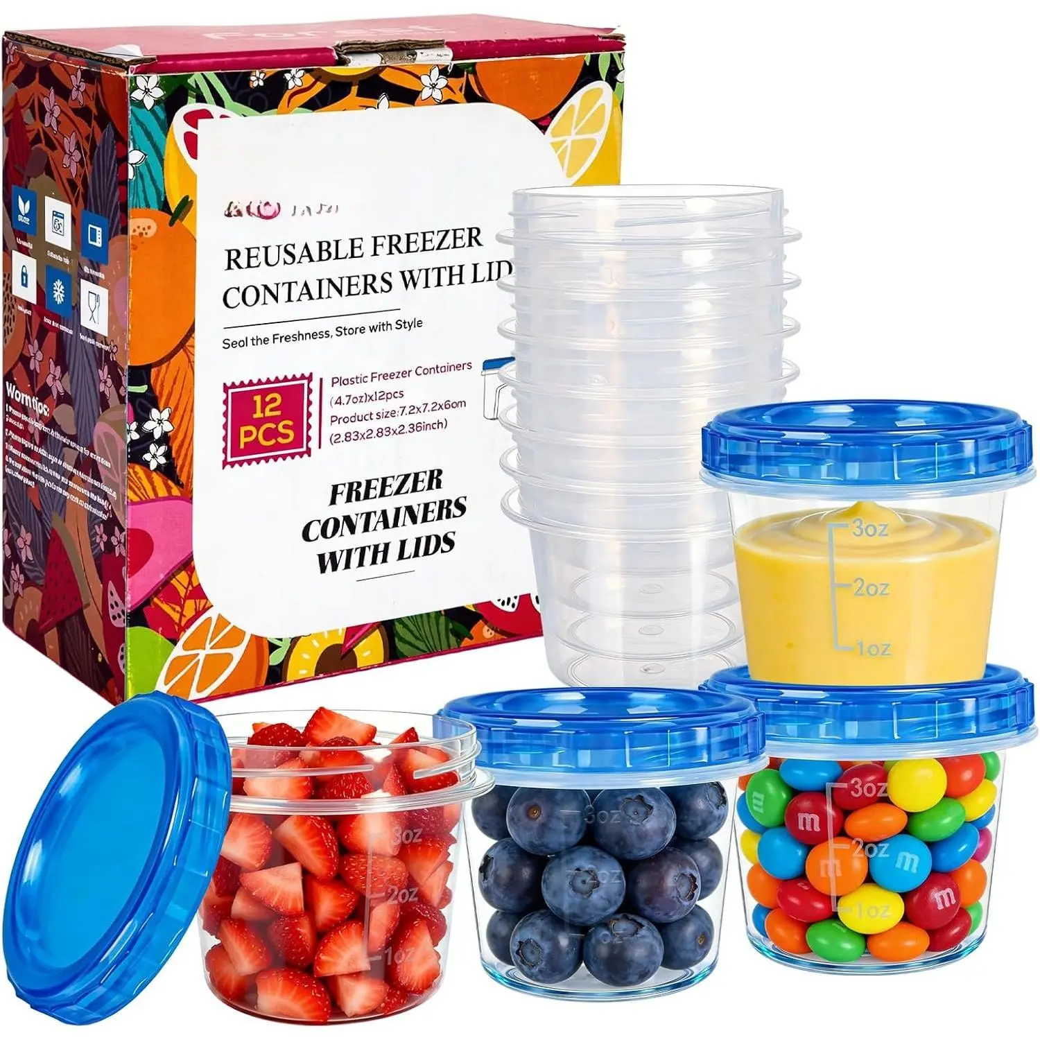 12 Pack 4 oz Plastic Containers with Twist , Small  Containers |   Mini  Containers for Sauces, Dressings, Dips, Condiments, Snacks, Lunch Sides & Portion Control,1/2 Cup
