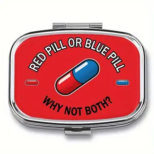 Pill Blue Pill Square Medicine Box, Mini Portable Storage Box, 2 Compartment Tablet Organizer, Home Use, Pocket, Handbag, Travel Gift