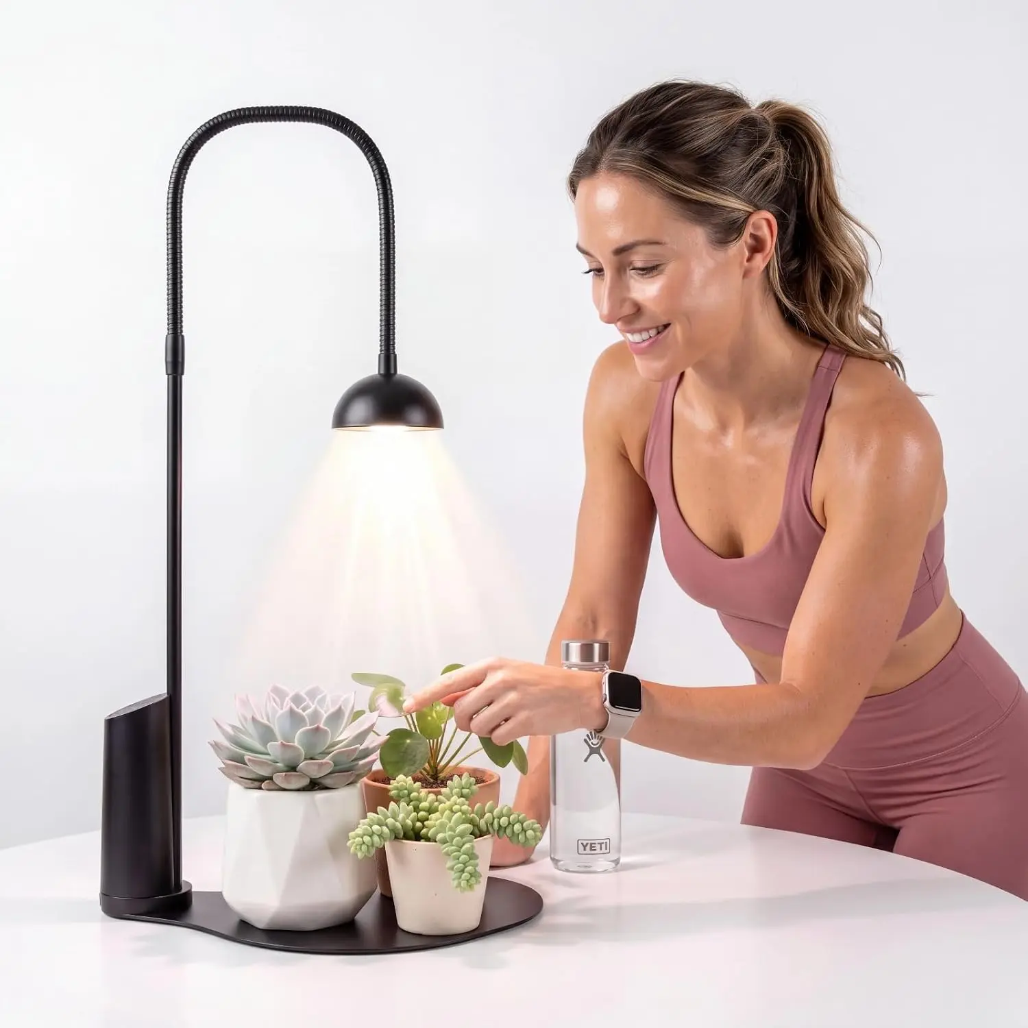 Cordless Small Grow Light for Indoor Plants, Magnetic Docking Desktop Plant Light with 4/6/8H Timer, Adjustable Gooseneck Full Spectrum LED Lamp for Office Desk, Succulents, Herbs