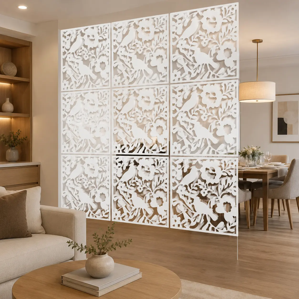 Easy Install Hollow Suspended Screen Partition Ceiling, No Ground Contact Space Saving, 3D Hollow Transparent Design, Freely Combinable Arrangement, Luxurious Fashionable Soft Decorative Partition