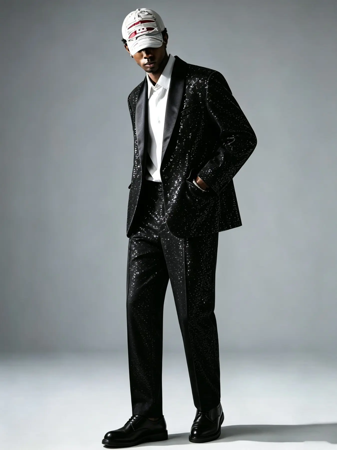 Men's Nightclub Stage Glitter Formal Blazer Set, Single Button Notch Lapel Sparkle Jacket with Fitted Long Pants, Groom Suit, Evening Party Ensemble