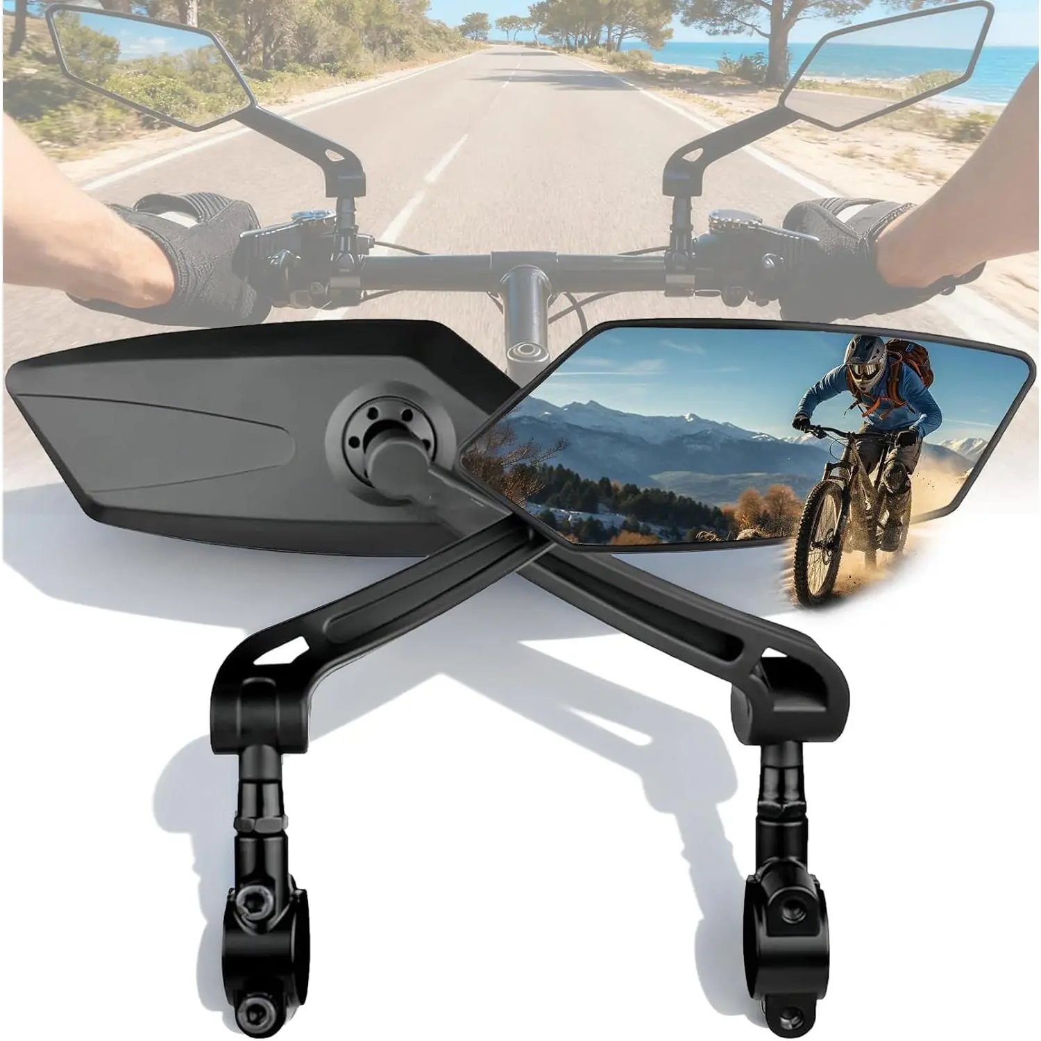 Bike Mirror 1 Pair, Ebike Mirrors for Handlebars, 360° Adjustable Wide Bicycle Rear View Mirror, Scratch Resistant Glass Lens, Safe HD Bike Rear View Mirror for Scooter, Motorcycle, Bike Accessory