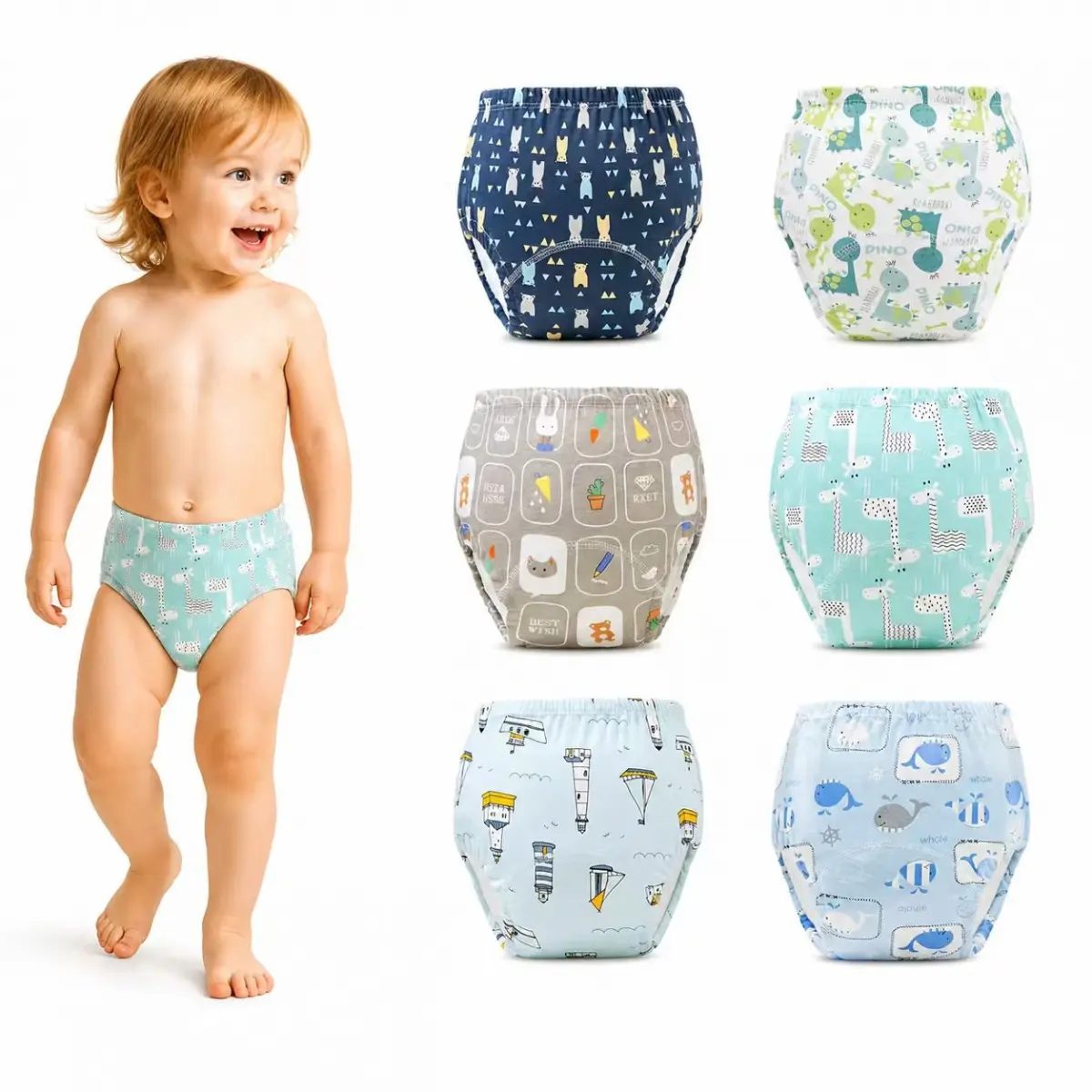 6PCS Toddler Training Underwear, Reusable Potty Training Pants for Boys & Girls, Soft Absorbent Cotton Learning Pants for Ages 1–5T