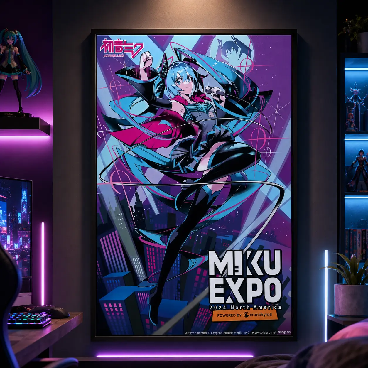 Hatsune Miku EXPO 2024 World Concert Tour Series North America Celebrate 10th Anniversary Poster Raven Print Vintage Wall Art Moody Dark Gothic Decor, Canvas Wall Art, Vocaloid Music Poster, Anime Concert Print, Gothic Room Decor, Otaku Decor
