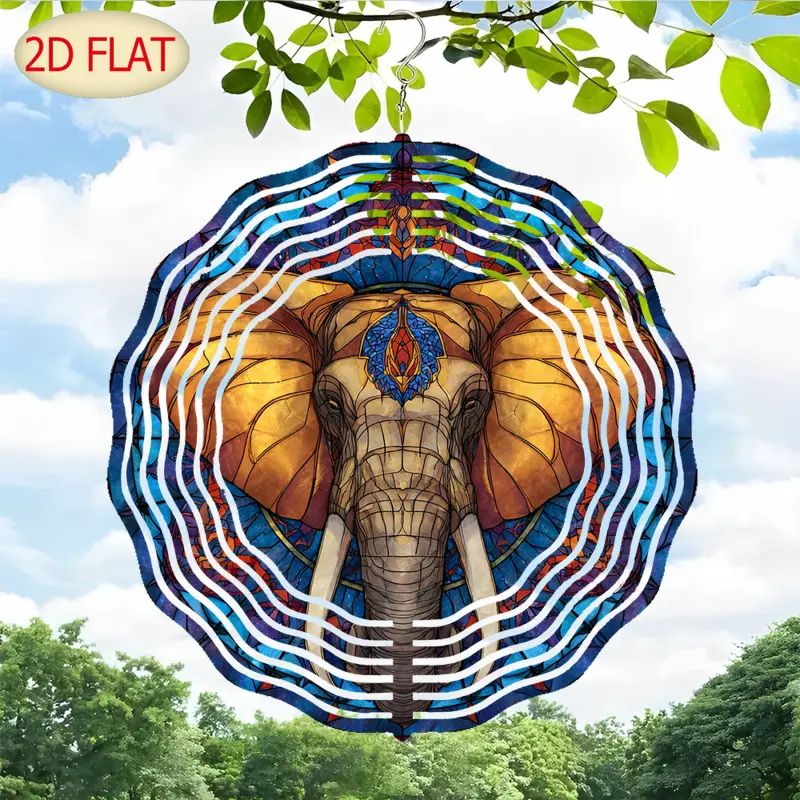 360-degree rotating elephant head wind chime, with top ornament and hanging space--prism light and shadow effect, metal art decoration, suitable for Halloween, Christmas, Day of the Dead--indoor and outdoor hanging decoration, no electricity required, a u