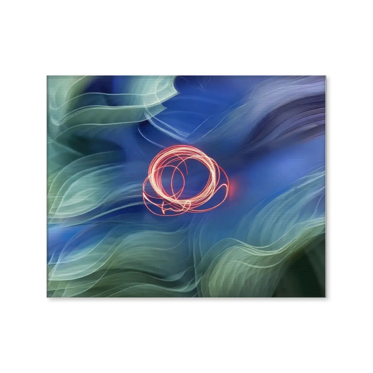 Elevate Your Space! Mysterious Blue Green Abstract Canvas with Glowing Red Orb - Frameless Wall Poster for Trendy Apartment & Dorm Makeover #ApartmentDecor #BedroomMakeover #WallArtDecor #TrendyHome