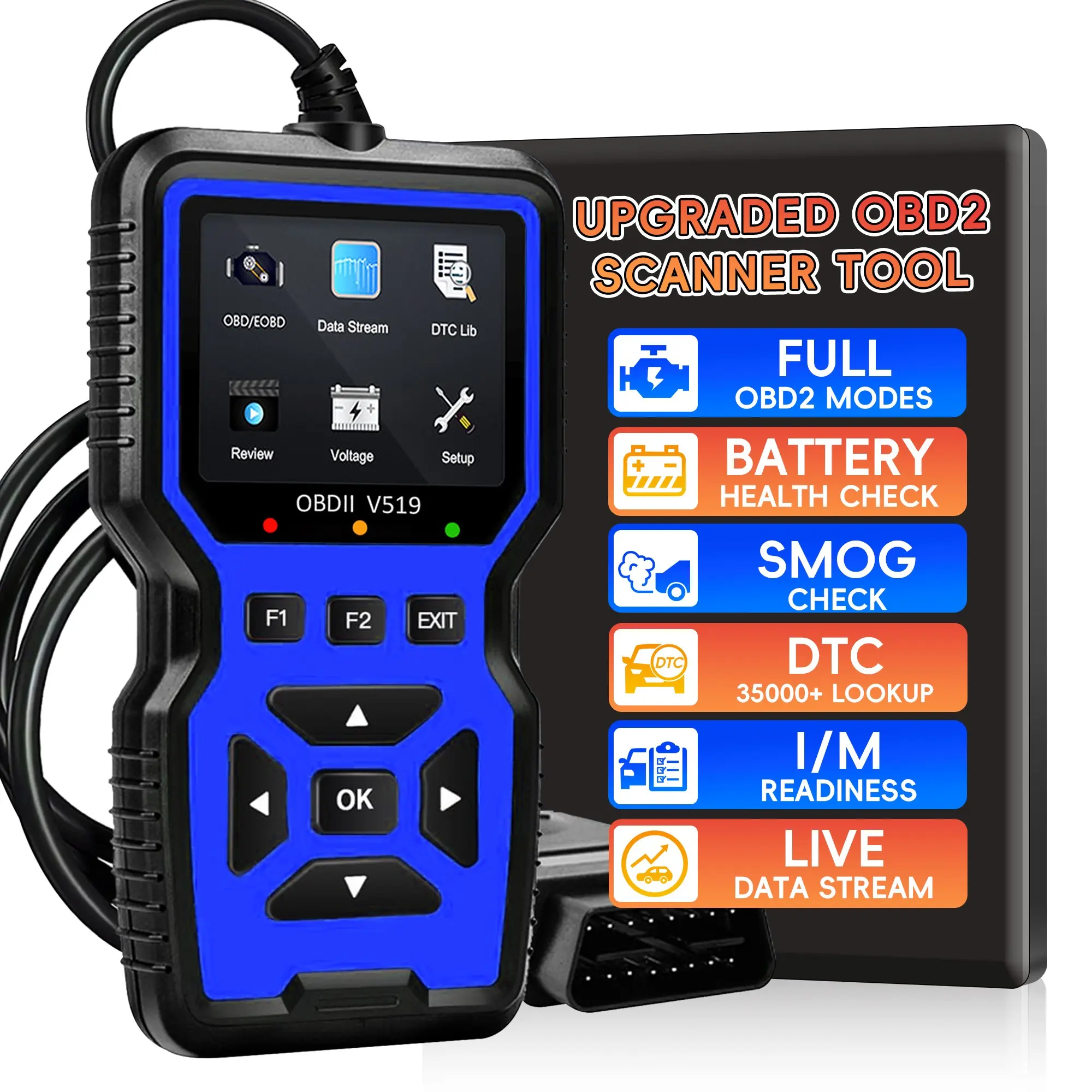 Obd2 V519 Scanner Diagnostic Tool, 2026 Upgrade Obdii + Can Code Reader, Real-Time Data, Battery Test, 40000+ Dtc Library, for Vehicles 1996+