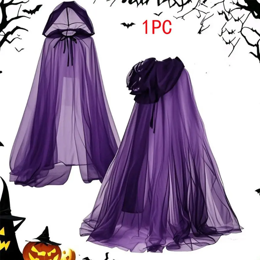 Halloween Wanda Costume Cape, Long Mesh Hooded Cape, Cool Personality Cloak, Dark Style, Perfect for Cosplay and Halloween Parties