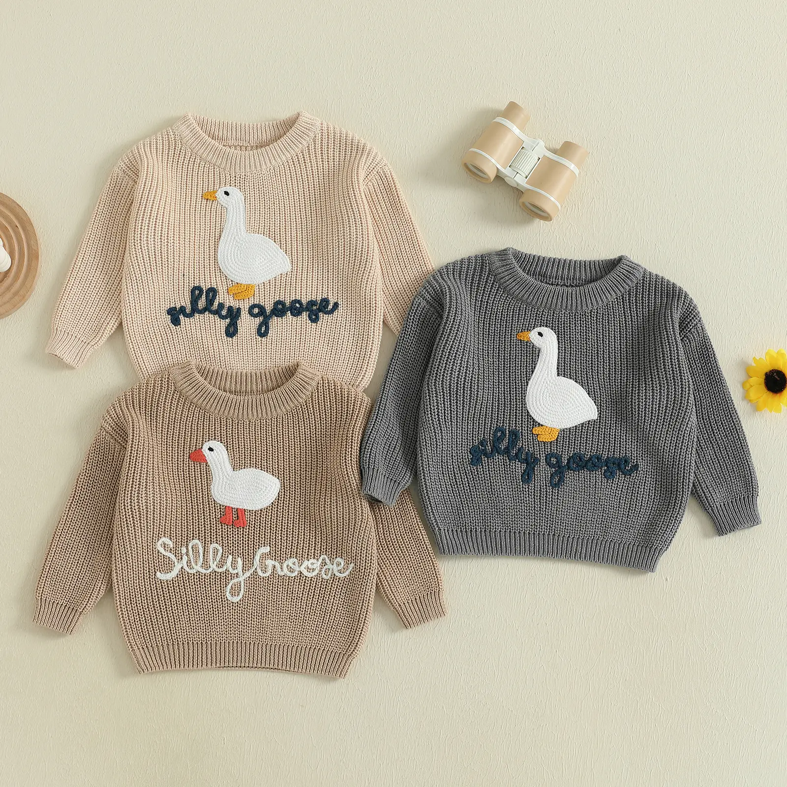 Toddler Baby Little Boy Winter Warm Sweater Animal Embroidery Long Sleeve Knitted Pullover 0-5 Years
