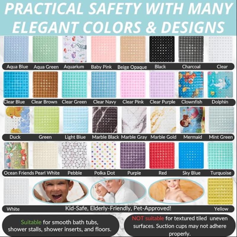 Extra Long Non-Slip Bath Mat 100x40 Cm, Tub Pad with Suction Cups and Drain Holes, Bathroom Accessory