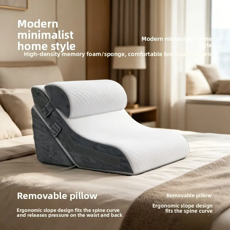 Multi functional adjustable wedge pillow set - posture support, relieves acid reflux and snoring, suitable for postoperative use, back/neck support - grey mattress with detachable, machine washable outer cover (triangular and C-shaped), bed reading pillow