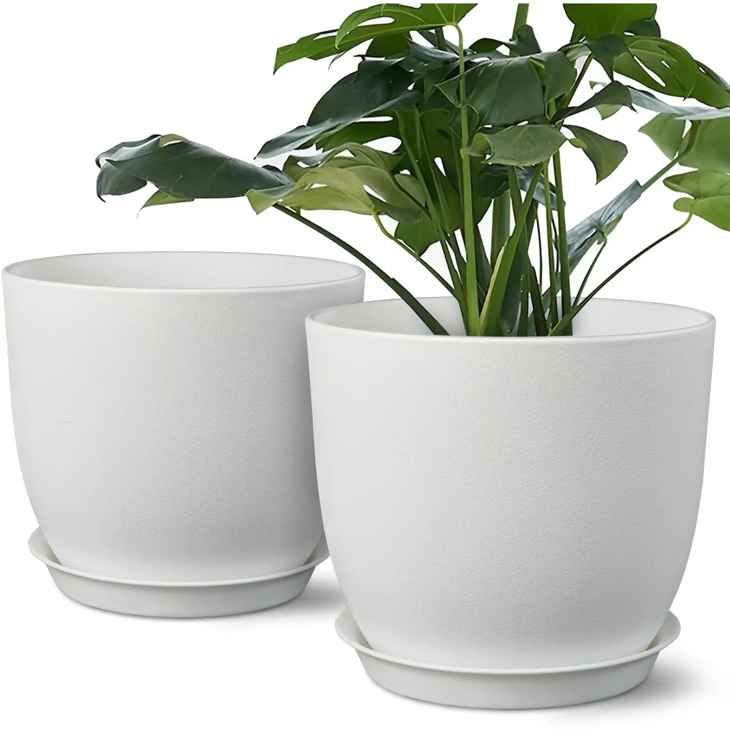 Pots 8 Inch Set of 2, Flower Pots with Multi Mesh Drainage Holes, Planters for Indoor Outdoor Garden  and  (White)