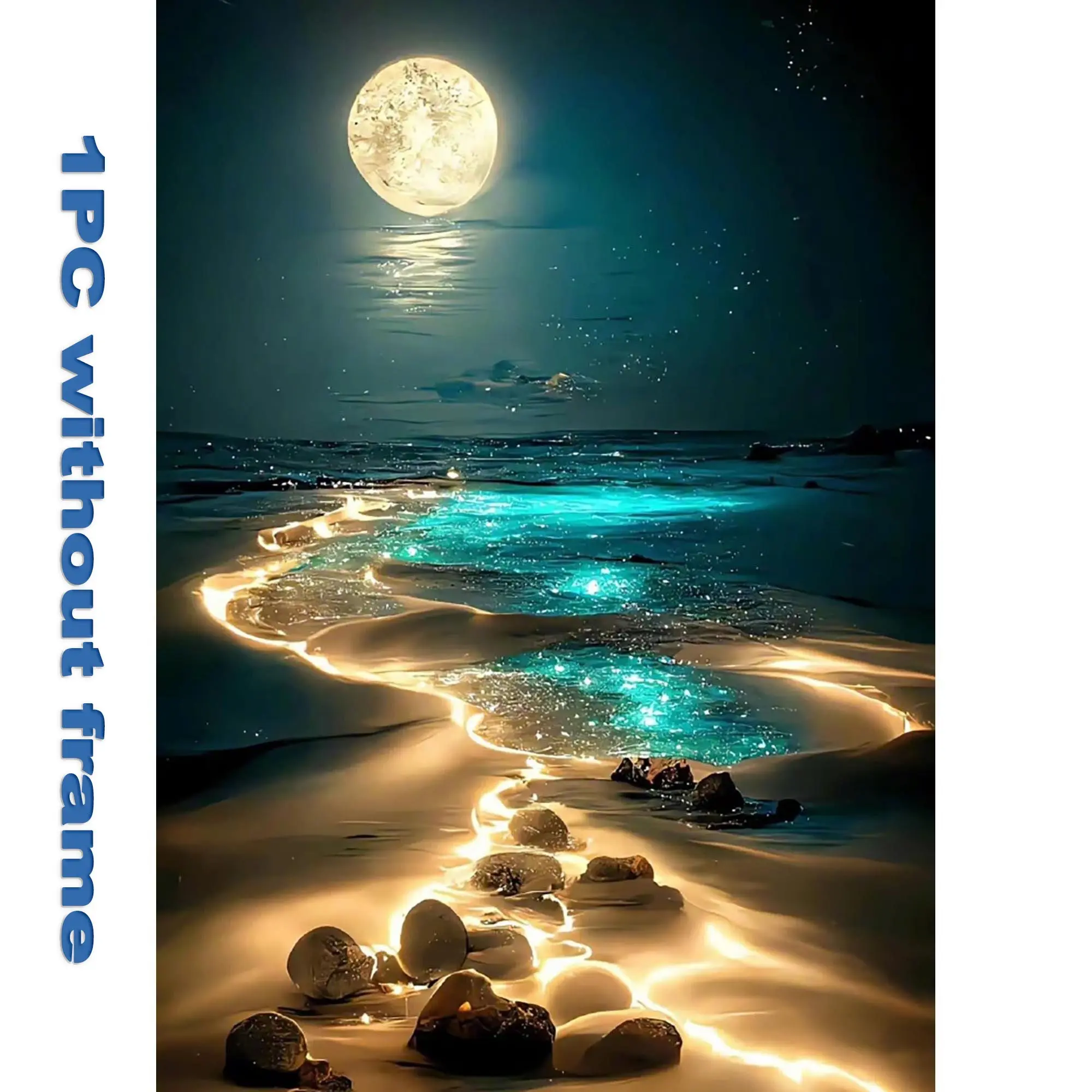 Moonlight Beach DIY Kit with Partial Glow Diamonds!  5D Diamond Painting for Adults, Features Glow in The Dark & Glitter Crystals for Enhanced Effect, 12x16 Inch Diamond Painting Kits