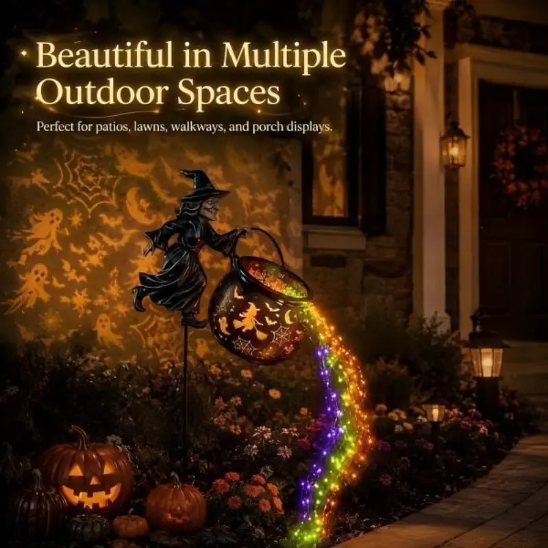Halloween Witch Cauldron Garden Light, Festive Outdoor Decoration, Perfect for Halloween Parties, Enhance Your Yard with Spooky Charm