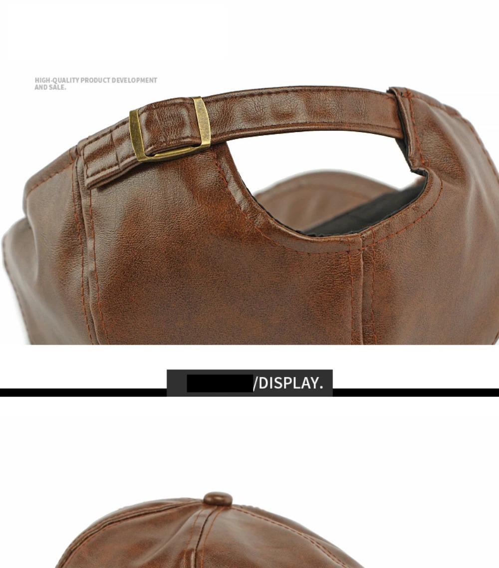 HT4937 Mens Beret Women Autumn Winter PU Leather Hat Retro Artist Painter Beret Hat Male Female Ivy Flat Cap Octagonal Beret Cap