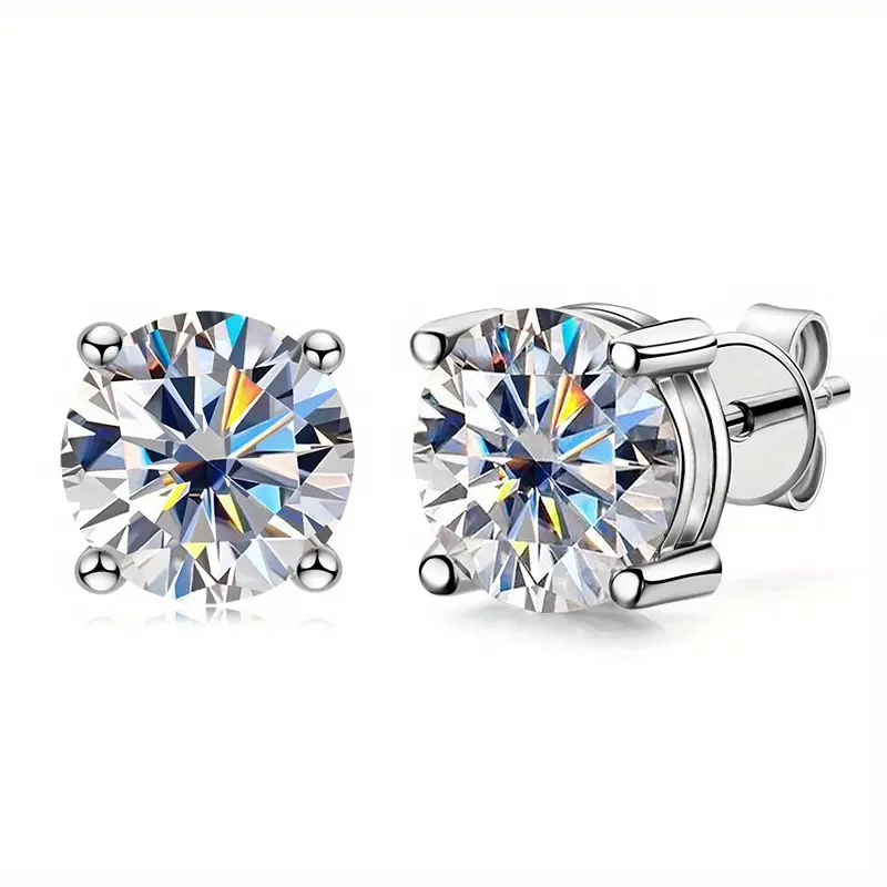 Women's Classic 4-Prong Lab-Created Moissanite Stud Earrings - Screw Back/Butterfly Back Costume Jewelry, Ideal Birthday Gift Accessory