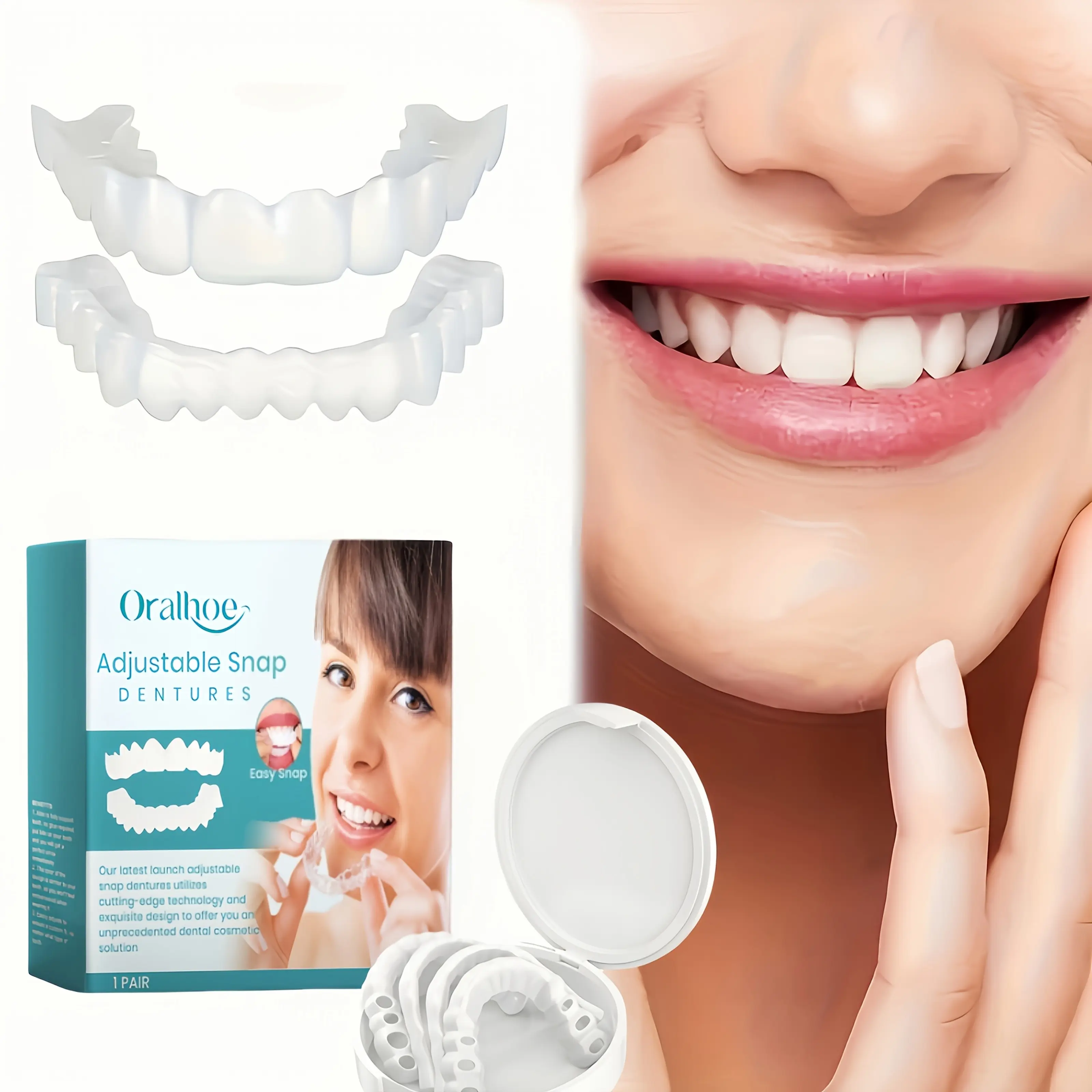 Adjustable Snap-on Dentures, Soft And Easy To Wear, Comfortable And Easy To Clean, Instantly Improve Your Smile, Unisex.