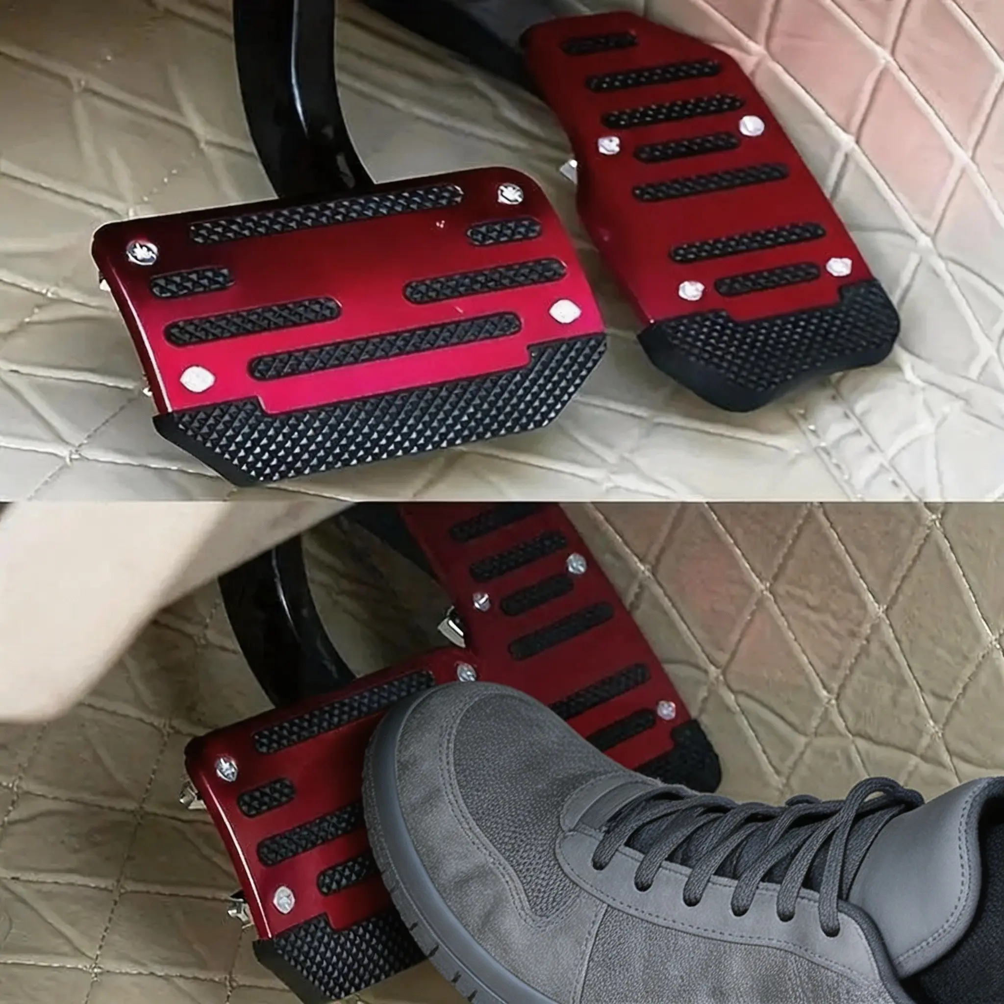 [2pCs Auto Transmission Pedal Kit]2Pcs Aluminum Alloy Automatic Transmission Car Pedal Set (Including Accelerator Pedal & Brake Pedal) - Non-Universal Non-Slip Pedal Cover - Sporty Decorative Accessory
