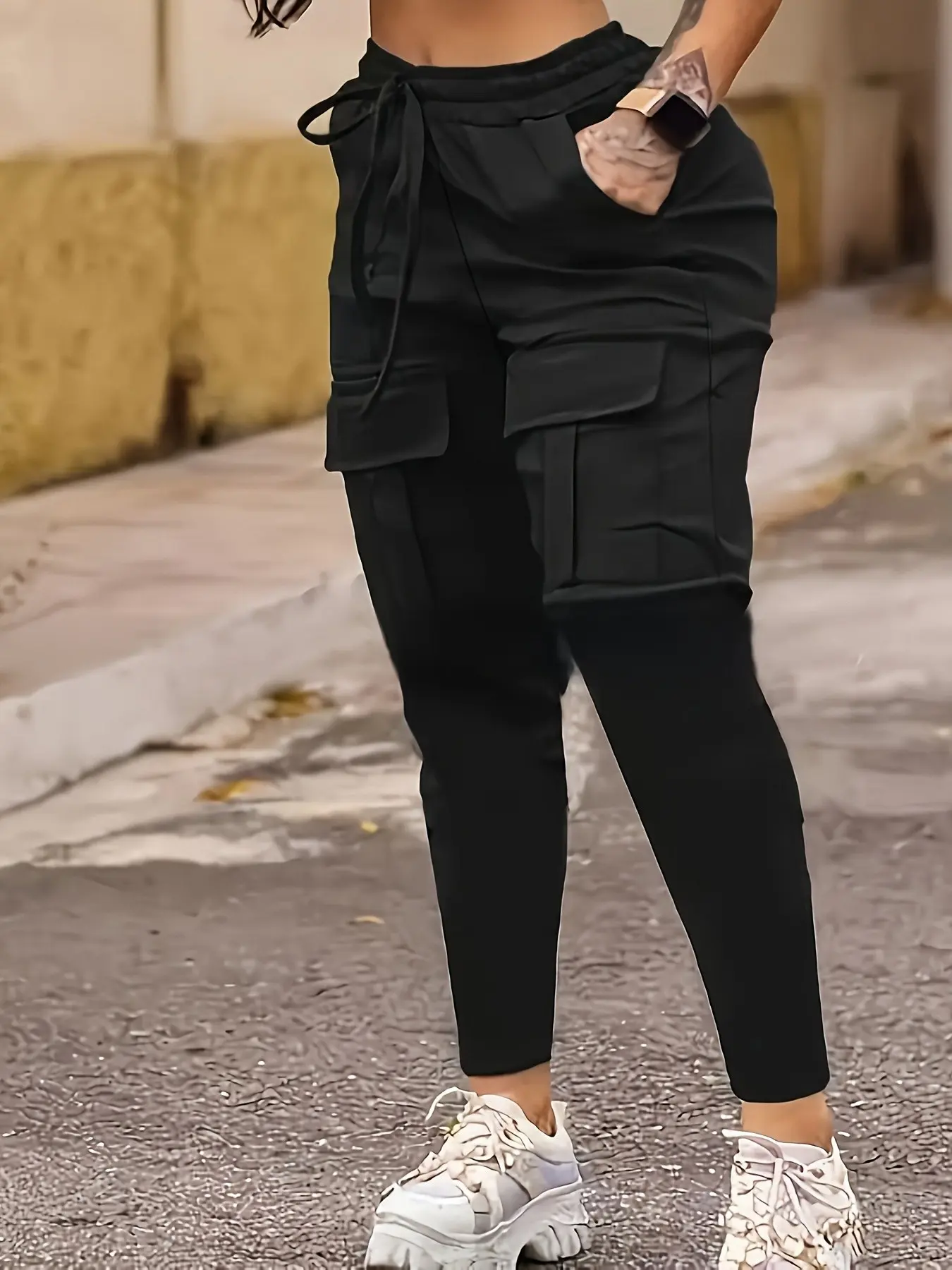 Women's High-Waisted Cargo Pants, Elastic Quick-Dry Drawstring Waist, Multiple Pockets, Summer Thin Outdoor Sports Pants, High Waist Activewear