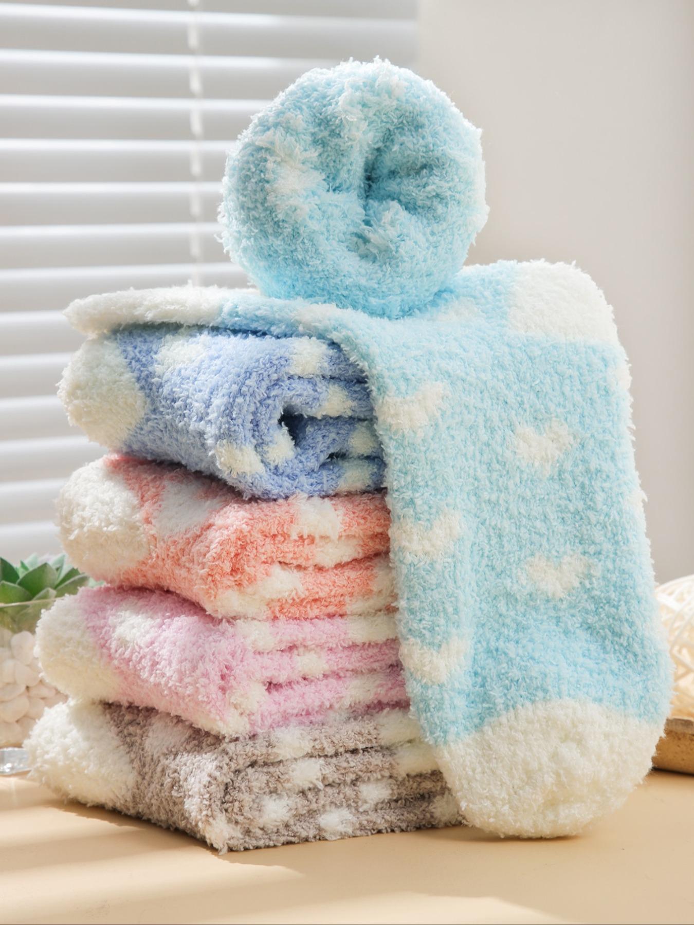 Women's Heart Print Fuzzy Socks, Cozy Warm Multipack Jacquard Knit Fitted Mid Calf Socks, Women's Socks & Hosiery, Cute Socks for Women