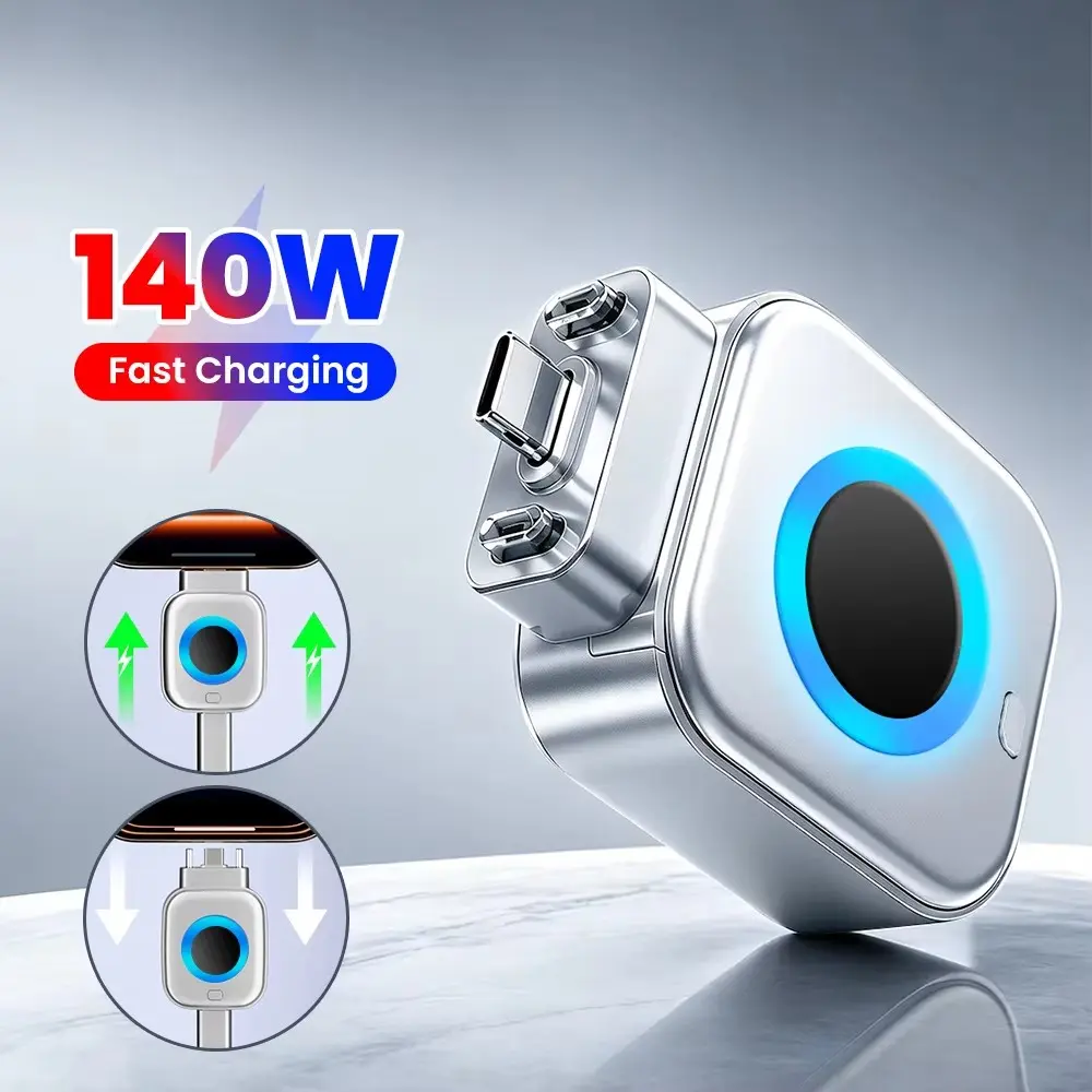 140W Smart Power-Off Protector, Smart Protection, Type-C Stop Charging Smart Charger, Plug-and-Play Portable Automatic Disconnect Charging Adapter, Suitable for Phones, Tablets, Laptops, and Game Consoles
