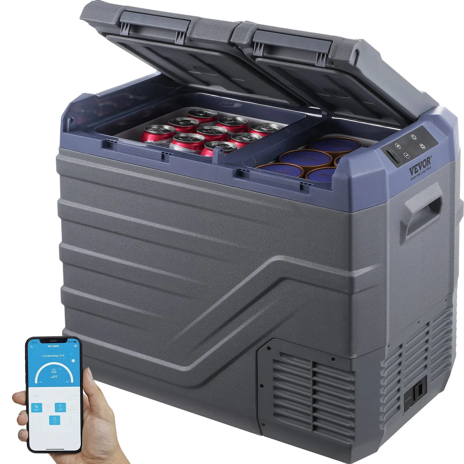 VEVOR Car Refrigerator, 12 Volt Car Refrigerator Fridge, 40 L Dual Zone Portable Freezer, -4-68 Adjustable Range, 12/24V DC and 100-240V AC Compressor Cooler for Outdoor, Camping, RV