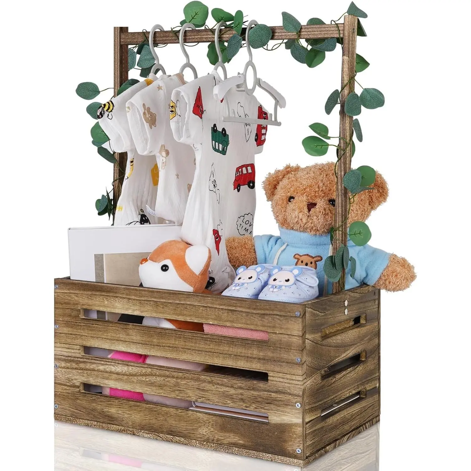 Wooden Baby Shower Crate Closet, Baby Basket with Handle, Personalized Baby Gifts Basket, Storage Basket, Newborn Boy Girl Welcome Gift for New Mom Parents
