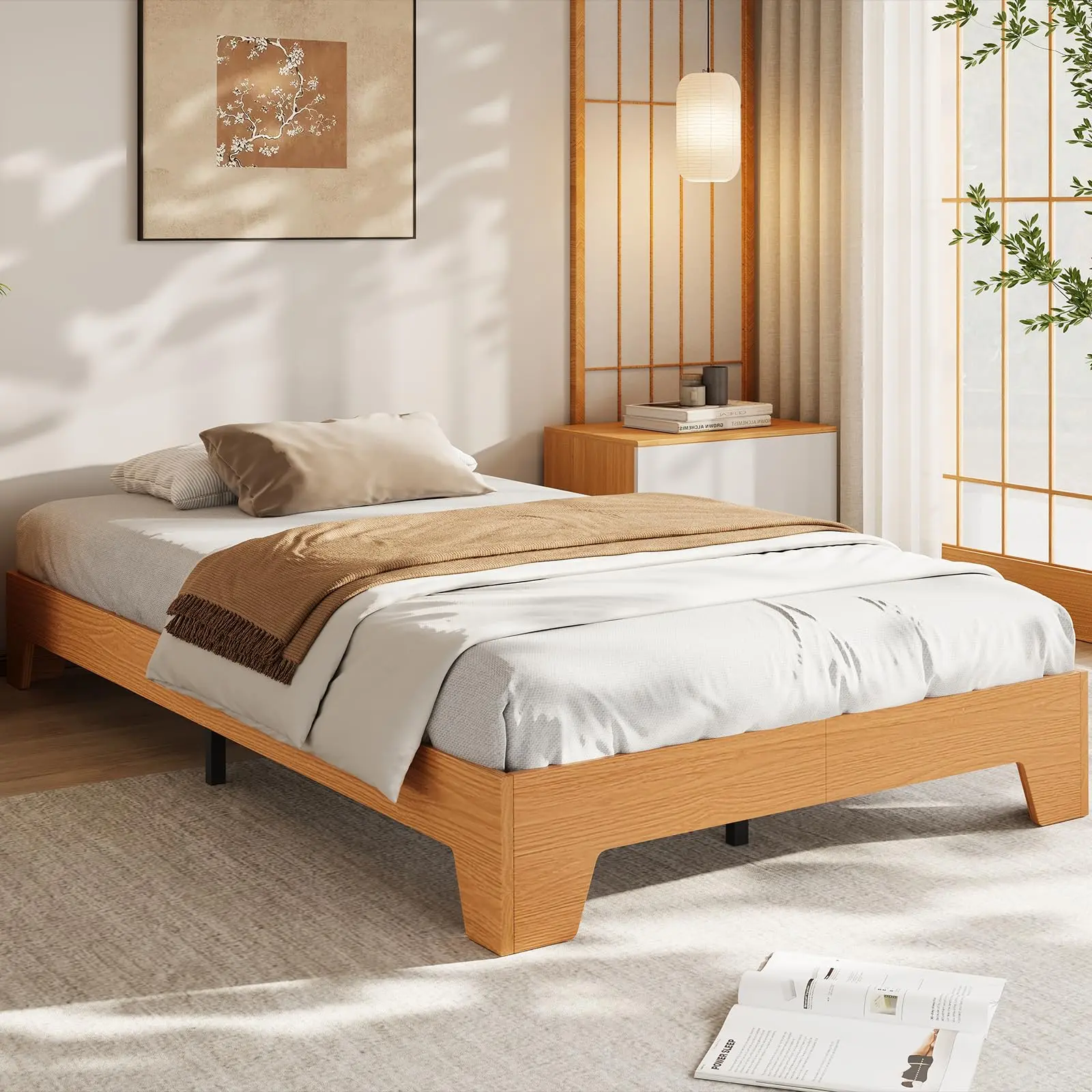 Garvee Full Size Wooden Platform Bed Frame with Strong Slats, No Box Spring Needed, Minimalist and Contemporary Design, Easy Assembly, Ideal for Modern Bedrooms