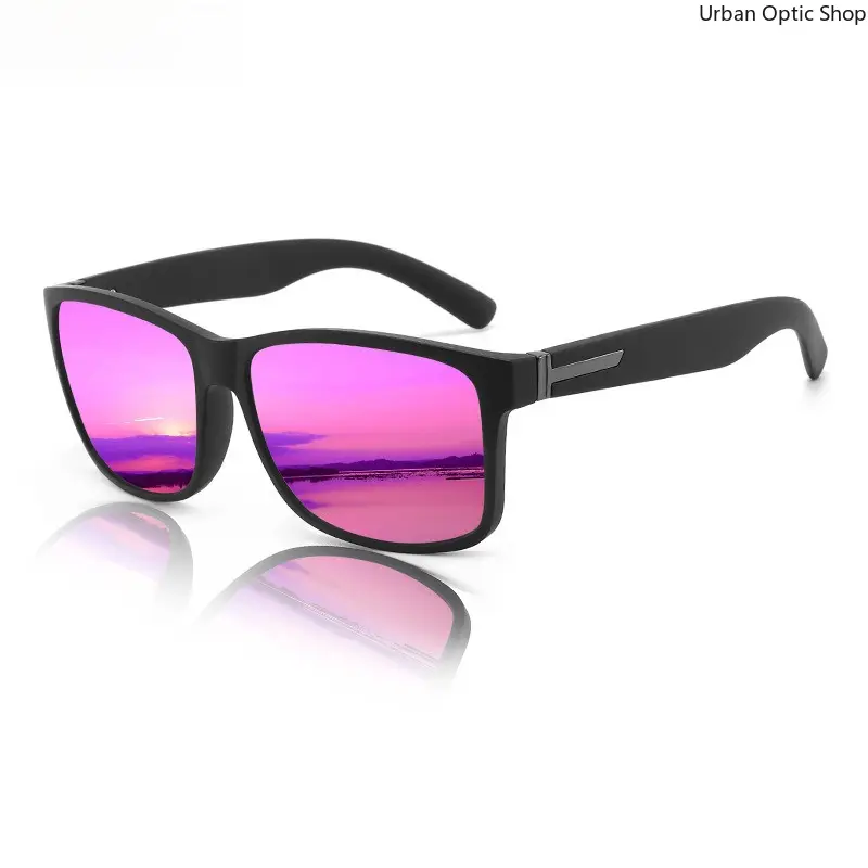 XUH Vintage Square Unisex Sunglasses, Polarized Nylon Frame in Matte Black with Pink Mirrored Lenses, UV400 Anti-Glare for Driving, Outdoor Drive, Polarized Lens, Women’s Sunglasses