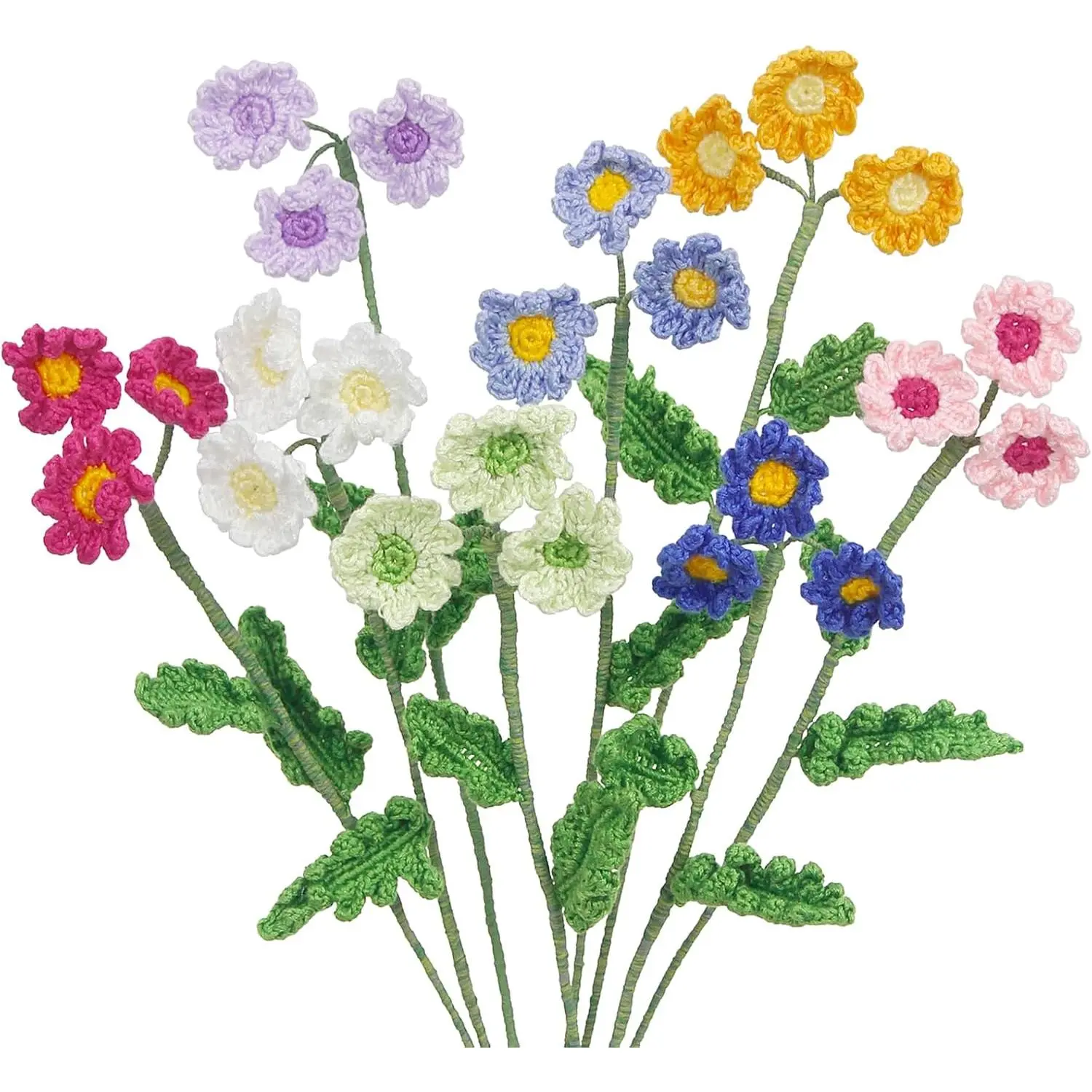 8 Pcs Handmade Crochet Flowers Daisy Flower Bouquet Multicolor Knitted Flower Artificial Crocheted Flowers Forget Me Not Bulk for Wedding Graduation Festival Birthday Party Home Decor Gift